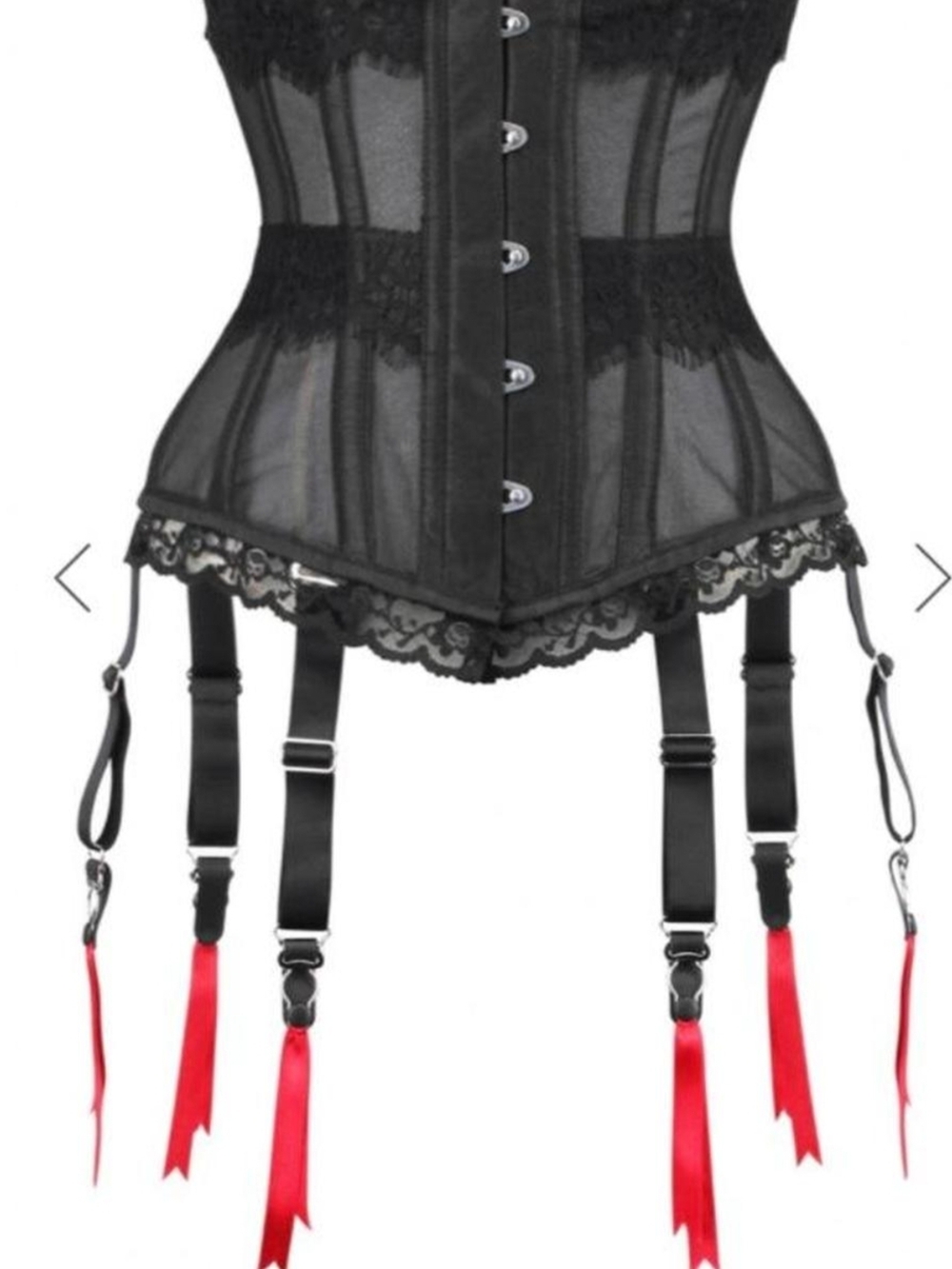 Sheer Lace Waist Cincher Corset with Garter Straps - Black